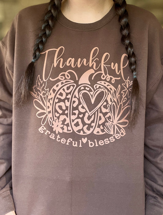 Thankful Grateful Blessed chocolate sweatshirt